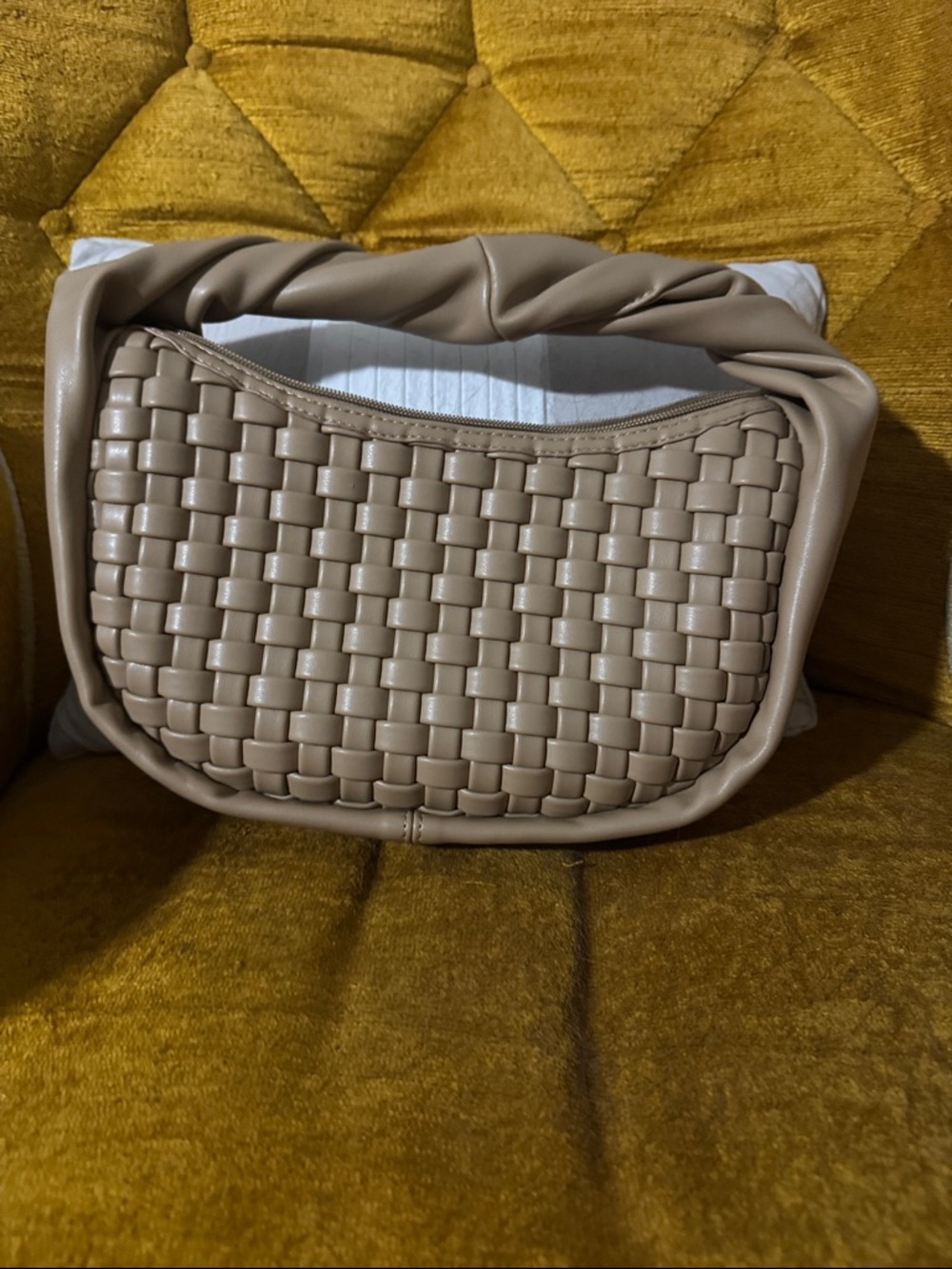Woven Leather Shoulder Bag - Taupe - Picture 1 of 4